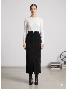 Atelier Sab Black Corduroy Maxi Skirt High Waist Notch Pencil Small S Made Japan